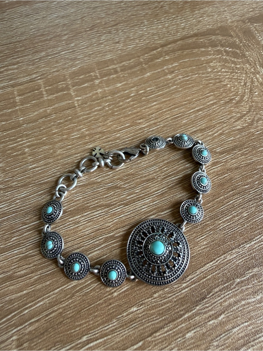 Lucky Brand Silver-Tone Turquoise Disc Link Bracelet